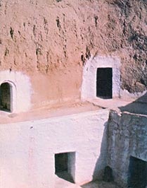
Multilevel living in Matmata, where living quarters have been built into crater walls.

